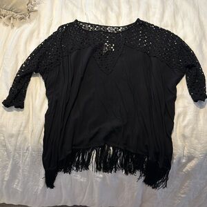 Black lace and fringe top